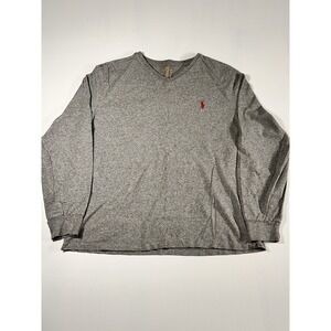 Polo Ralph Lauren Mens Classic Fit Long Sleeve V Neck Tshirt Gray Red Size Large